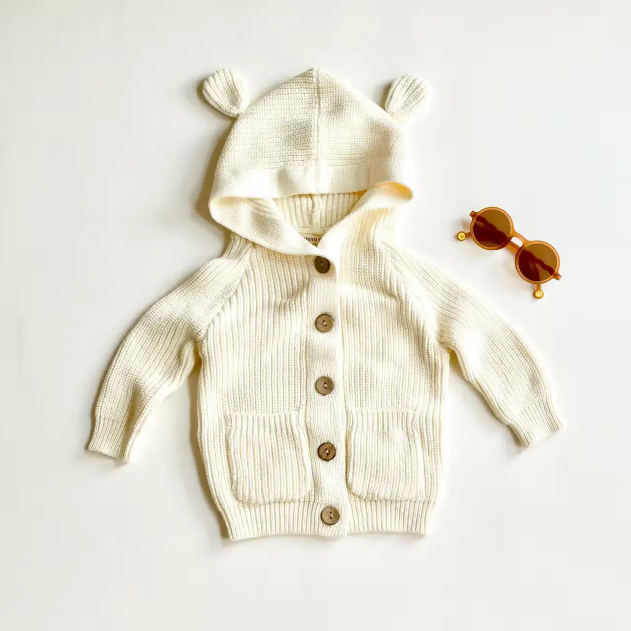 Ins เด็กทารกน่ารักหมีรูปร่างหูเด็กฤดูใบไม้ร่วงขนสัตว์คลุมด้วยผ้าเสื้อสเวตเตอร์ถัก