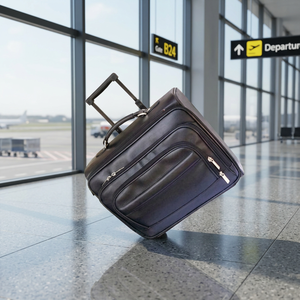Black Genuine Leather Luxury <b>Travel</b> Trolley <b>Bag</b> with Wheels and Zipper Closure - Product Image 3