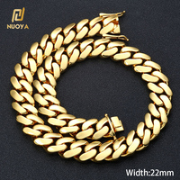 NUOYA Vente en gros Chaîne gourmette cubaine Miami épaisse plaquée or 18 carats 10/12/15/19/22mm pour hommes Bijoux Hip Hop Chaînes cubaines