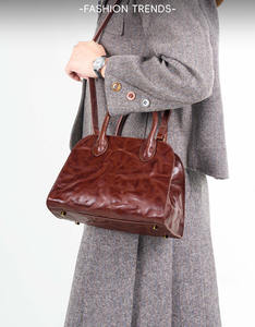 Bolso Bandolera de Cuero Genuino Estilo Vintage Otoño/Invierno, Bolso Tote de Gran Capacidad, Bolso de Mano de Piel Vacuna Escarchada, a la Moda para Damas - Product Image 1