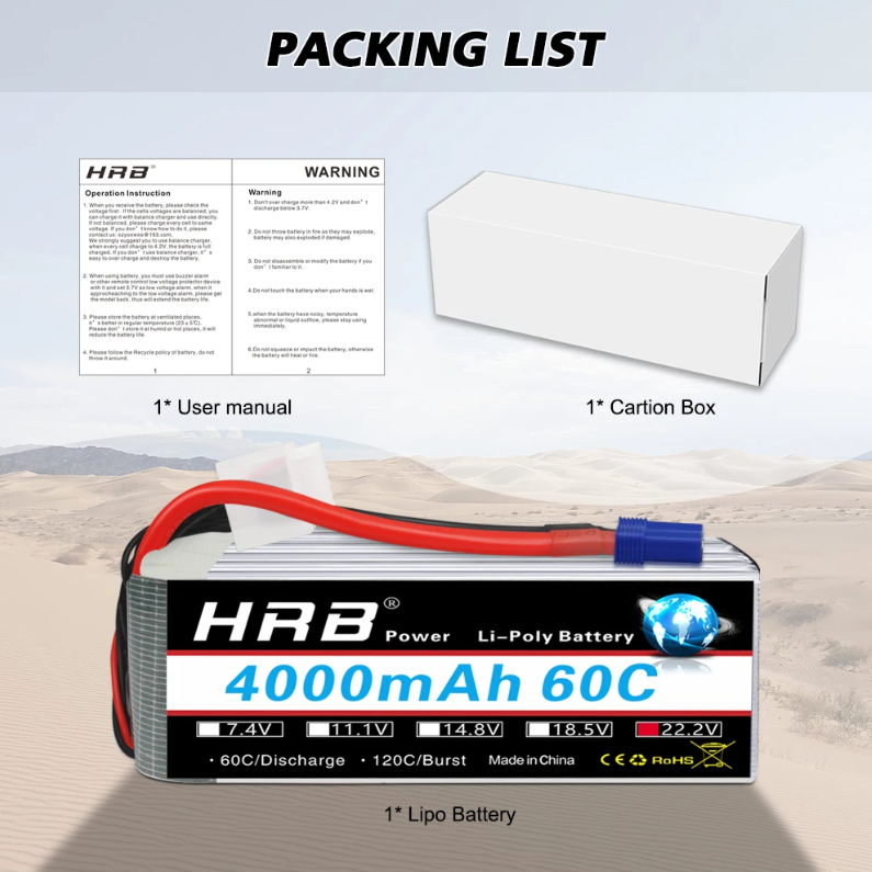 HRB Batterie LiPo 6S 22.2V 3300mAh 60C Avec Prise Deans T - Puissance Haute Performance Pour Drone, Hélicoptère, Voiture Et Bateau RC