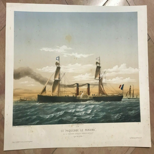 Placa Litiográfica Grande de la Línea Francesa Paquebot Le Panama de Leduc, 1880, Siglo XIX, Venta al por Mayor - Product Image 1