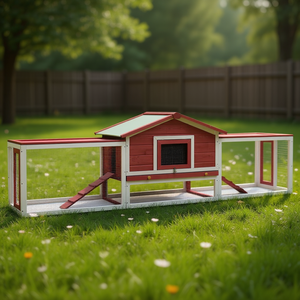 Cage à lapins rouge avec enclos en bois pour animaux de compagnie de taille moyenne, style classique - Product Image 2