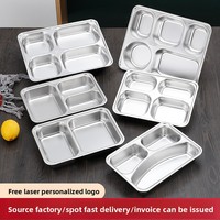 Plateau à déjeuner scolaire en acier inoxydable 304 pour enfants Assiette à compartiment profond avec cantine divisée épaissie Plats et assiettes de restauration rapide