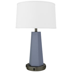 Lámpara de mesa de cono geométrico gris con base de salida | Iluminación contemporánea para el interior de la habitación de invitados del hotel - Product Image 1