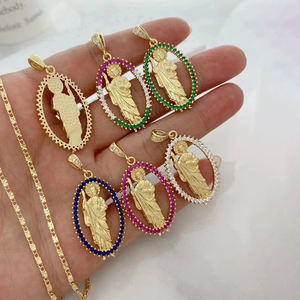 Personnalisé San <span class=keywords><strong>Judas</strong></span> Santa Muerte Pendentif Zircone Pavé Vierge Marie Pendentif Collier Collares Colgante De Moda Joyeria Cristiana - Product Image 5