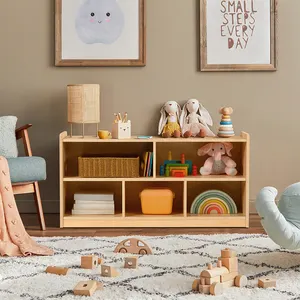 Holz-Kinder-Spielzeug-Vorführregal Kinder Montessori-Kindergarten-Buchregal mit 5 Aufbewahrungsbehältern
