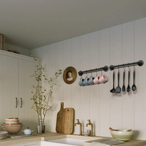 Colgador de pared para utensilios industriales, tubería de hierro, riel colgante de cocina con ganchos de 10 <span class=keywords><strong>S</strong></span>, estante de sartén montado en la pared - Product Image 4