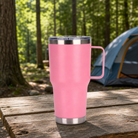 Gobelet isotherme en acier inoxydable à double paroi 20oz 30oz avec poignée et couvercle pour les voyages, le camping et le bureau