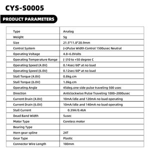 Offerta Speciale Sconto Quantità <span class=keywords><strong>CYS</strong></span> S0005 5g Mini Micro Servo Analogico Senza Nucleo per Aeromodelli RC, Robotica, Educazione STEM, Auto RC - Product Image 6