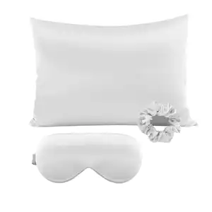 Docsun saten yastık kılıfı seti ile eyemask saç scrunchies lüks 100% polyester yastık yumuşak saten yastık kılıfı nakış