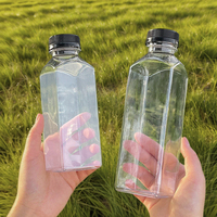 Bouteille de boisson carrée en plastique PET transparente de qualité alimentaire de 500 ml, personnalisable OEM ODM, 16 oz, avec bouchon inviolable