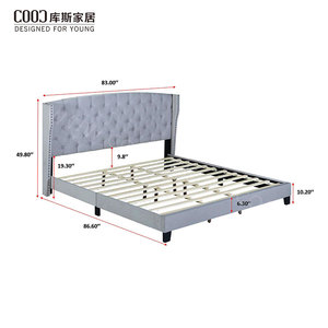 Cama de plataforma tapizada con mechones modernos de lujo Marco de cama doble tamaño <span class=keywords><strong>King</strong></span> Queen con cabecero - Product Image 4