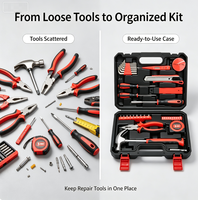 Kit d'outils ménagers fourni par l'usine, comprenant tournevis, clé à molette, pinces, marteau, ruban à mesurer, etc., prêt à l'emploi, hors de la boîte
