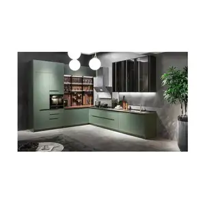 Modern Design Large Kitchen Cabinet Pantry Organizer Hot Sale Green Kitchen Furniture Quartz Stone Kitchen Products of All Types