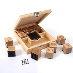 Custom Carton Toys Hot Sale Embossing Logo Wooden Rubber Lnk Stamp Sets For Kids