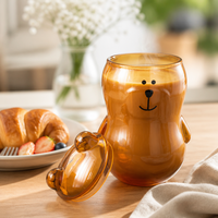 Tasse à double paroi en verre borosilicate de haute qualité, transparente, avec motif animal de dessin animé, en forme d'ours, pour jus, thé ou bière