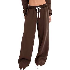 Custom Chocolate Brown <b>Women</b> Wide Leg <b>Lounge</b> Pants Elastic Waist Side Pockets Drawstring Casual <b>Trousers</b> Wholesale Apparel EU - Product Image 1