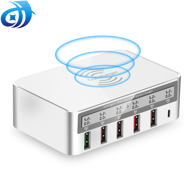 Wireless Charger Plug USB Hub Charging Docking station Desktop Charger Travel Socket Adapter with LCD Wireless charging station