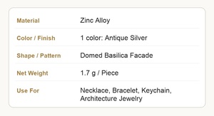 Breloque dôme <span class=keywords><strong>Basilique</strong></span> en alliage de zinc argenté antique, pendentif religieux pour bracelets de pèlerinage - Product Image 3