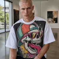 Kaos Jersey Grafiti Tengkorak Kartun Pria Ukuran Besar Kerah Bulat Lengan Pendek Hip Hop Bernapas Gaya Jalanan Pakaian Harian Pesta Kustom