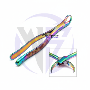 Productos Quirúrgicos Más Vendidos de la Empresa Wenquar # Fórceps de Extracción de Molares Inferiores Cowhorn 23, Recubiertos de Titanio Arcoíris, Herramienta Dental Manual - Product Image 1