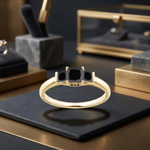 แหวนหมั้นเพชรดำทรงปรินเซสคัทสุดหรูสำหรับผู้หญิง ทอง 10K/14K/18K และเงิน 925/935 ชุบโรเดียม - Product Image 1