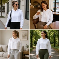 Sweat à capuche court à épaules tombantes pour femme, personnalisé, minimaliste, style Morandi, athleisure, sensation zen, rétro, délavé à l'acide, mélange de coton, Y2K, doux