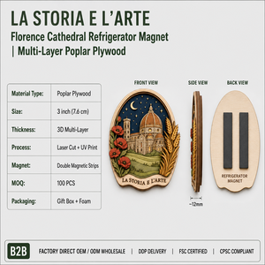 Aimant Florence 3 pouces |   Panneau en contreplaqué peuplier découpé au laser 3D Coucher de soleil cathédrale |   L'histoire et l'art |   Vente en gros OEM CPSC Décoration intérieure Cadeaux - Product Image 6