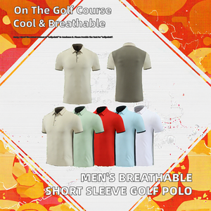 Chemise de golf respirante brodée 100 % coton à manches courtes pour hommes avec poche, tissu tissé 180 g, style sportif pour golfeurs - Product Image 2