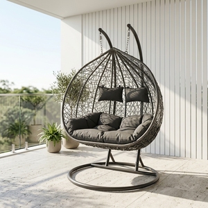 Fauteuil suspendu double en rotin OEM ODM avec coussin, chaise œuf double pour 2 personnes avec support pour patio, <span class=keywords><strong>jardin</strong></span>, terrasse - Product Image 2