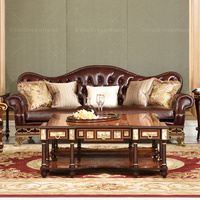 Meubles de salon de luxe, ensemble de canapé confortable en cuir véritable de couleur marron chocolat