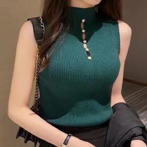 Maglieria Estiva da <span class=keywords><strong>Donna</strong></span> all'Ingrosso Gilet in Maglia a Collo Alto Senza Maniche a Tinta Unita Abbigliamento Femminile Elegante - Product Image 1