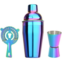 Ensemble de shaker à cocktail arc-en-ciel irisé, 3 pièces, outils de bar avec passoire et doseur pour bar à domicile, fête, barman, mariage
