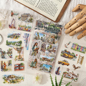 4 vellen/pak Wereldreizen Stickerset Waterdichte stickers Kinderstickers PET-materiaal voor handgemaakte dagboeken - Product Image 1