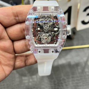 Reloj Automático de Cristal Transparente de Alta Calidad con Correa de Goma Blanca - Product Image 6