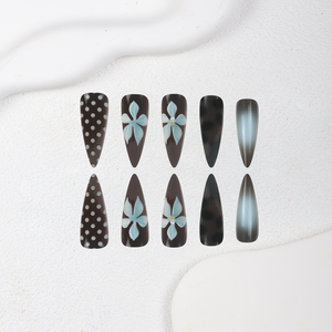 Vente en gros d'usine : <span class=keywords><strong>Faux</strong></span> <span class=keywords><strong>ongles</strong></span> longs à presser style stiletto, motif œil de chat marron, léopard, fleurs 3D et pois, Fournisseur OEM sous marque privée - Product Image 3