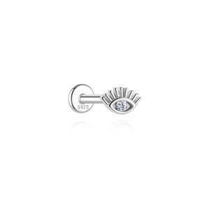 Pendiente de botón plano de moissanita VVS de plata de ley S925 chapado en rodio, hipoalergénico para cartílago y hélice - Product Image 4