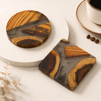 Ensemble de sous-verres en bois de pin naturel et résine, sous-verres ronds et carrés pour café, décoration de table à domicile, vente en gros