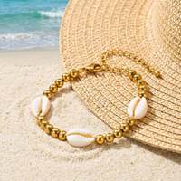 Bracelet perlé en acier inoxydable plaqué or 18 carats avec pendentif coquillage, design populaire, résistant au ternissement et à l'eau, bijoux pour femmes