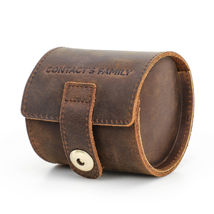 Custom Logo Fast Delivery Leather Travel Watch Case Luxury Handmade Watch Box <b>Portable</b> Single Watch Roll Case - Product Image 6