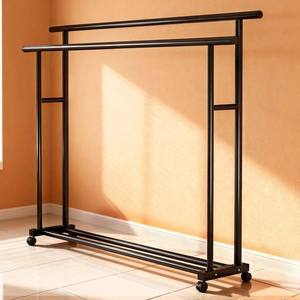 Porte-vêtements en métal noir à double tringle sur roulettes pour chambre, balcon, centre commercial - Product Image 2