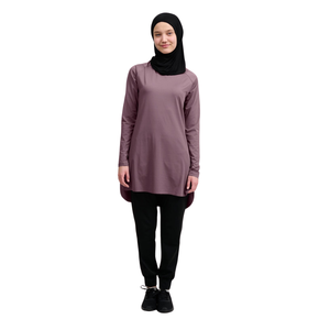 Loose Plus Size Muslim Women's Customizable <b>Modest</b> Breathable Lightweight Quick Dry Colorblock Long Sleeve Gym Wear - Product Image 1