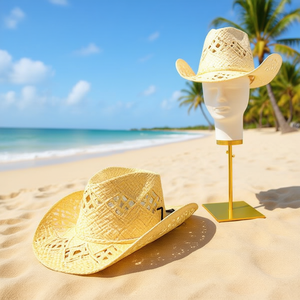 Sombrero de vaquero hecho a mano con diseño de diamantes calados, estilo étnico, para verano - Product Image 2