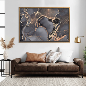 Gray and <b>Gold</b> Marble Tempered Glass Print Canvas Artwork - Modern Stained Glass Decor,<b>GOLD</b> <b>FRAMED</b> CANVAS - Product Image 3