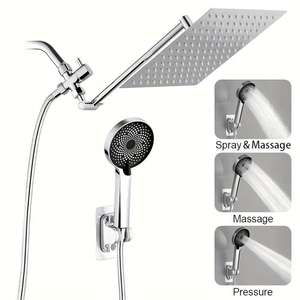 Juego de ducha de techo de acero inoxidable con rociador de mano y sistema de masaje de lluvia cuadrado para baño - Product Image 2