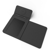 Tableau d'écriture de bureau pliable en cuir PU, bloc-notes électronique, chargeur sans fil rapide pour téléphone portable, montre, écouteurs, tapis de souris