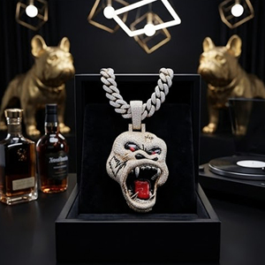 Colgante Hip Hop de Plata de Ley 925 con Moissanita, diseño de <span class=keywords><strong>Pitbull</strong></span>, cabeza de perro rugiente esmaltada en 3D, con engaste ancho, para hombre - Product Image 6