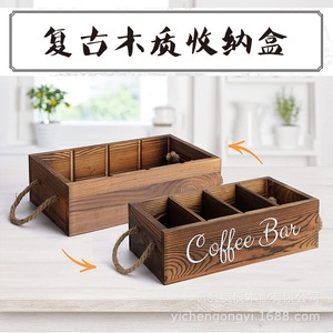 กล่องเก็บของไม้สำหรับบาร์กาแฟ 32x16.5x9 ซม. กล่องจัดระเบียบบนโต๊ะทำงานไม้เนื้อแข็งพร้อมหูหิ้วเชือก - Product Image 3