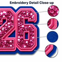 Appliques thermocollantes fines en tissu toile 3 couches, numéros à sequins rose et bleu 1938, pour vestes universitaires et casquettes